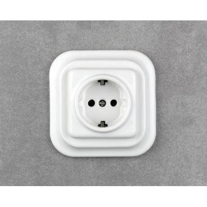 Elhard - Prise murale rétro en céramique avec cadre SCHUKO 230 V blanche