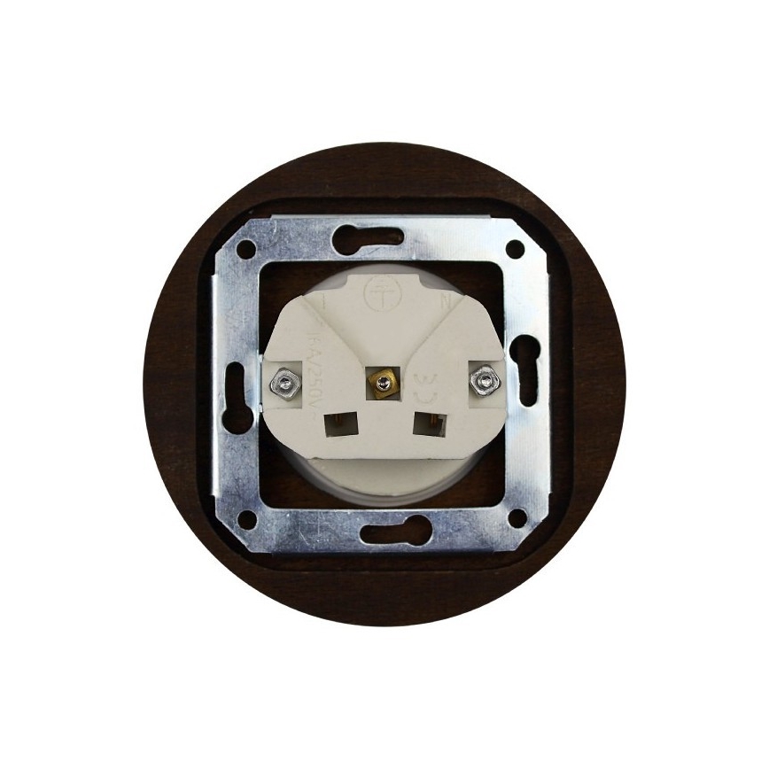 Elhard - Prise murale rétro en céramique avec cadre SCHUKO 230V blanc/bois foncé