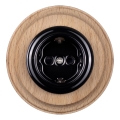 Elhard - Prise murale rétro en céramique avec cadre SCHUKO 230V noir/bois clair