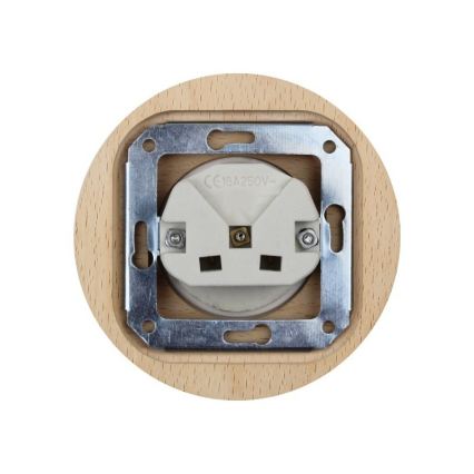 Elhard - Prise murale rétro en céramique avec cadre SCHUKO 230V noir/bois clair