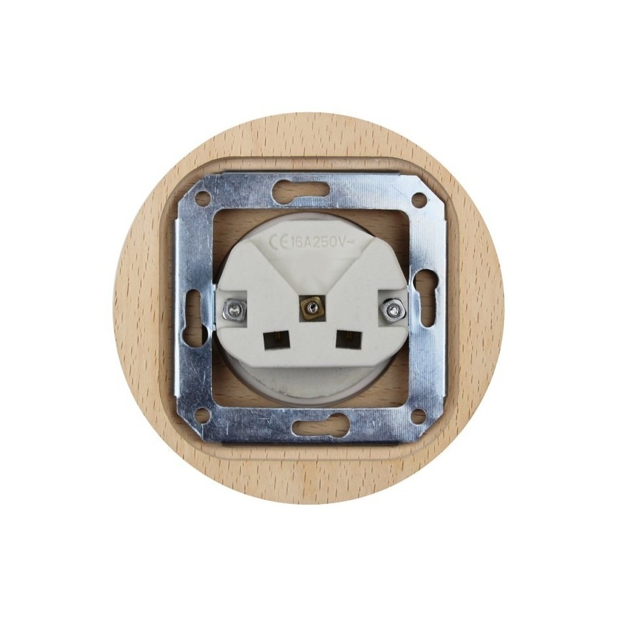 Elhard - Prise murale rétro en céramique avec cadre SCHUKO 230V noir/bois clair