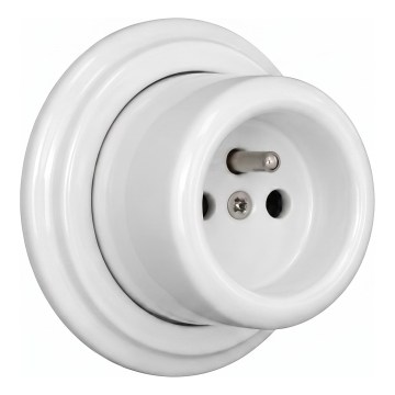 Elhard - Prise murale rétro en céramique pour usage domestique avec cadre 230V blanche