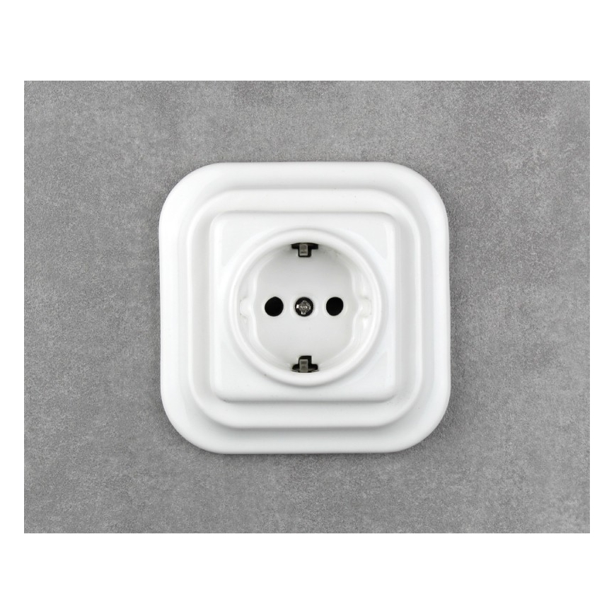 Elhard - Prise murale rétro en céramique, sans cadre, SCHUKO 230 V, blanche