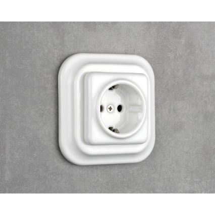 Elhard - Prise murale rétro en céramique, sans cadre, SCHUKO 230 V, blanche