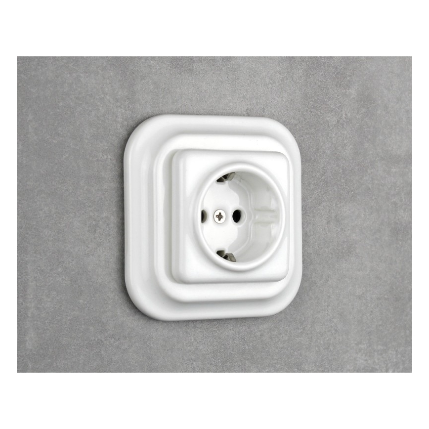 Elhard - Prise murale rétro en céramique, sans cadre, SCHUKO 230 V, blanche