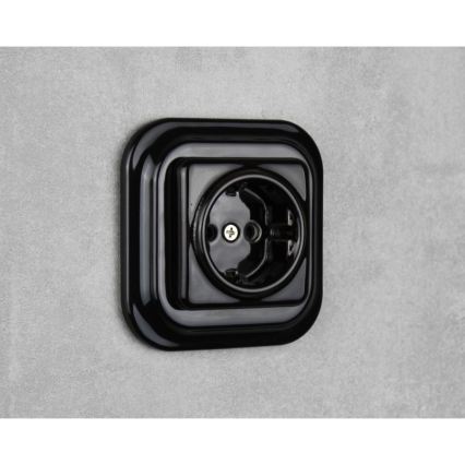 Elhard - Prise murale rétro en céramique SCHUKO 230V, noire, sans cadre