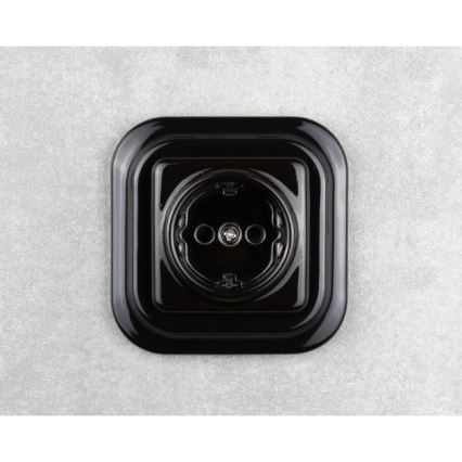 Elhard - Prise murale rétro en céramique SCHUKO 230V, noire, sans cadre