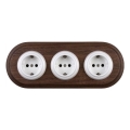 Elhard - Prise murale triple rétro en céramique avec cadre SCHUKO 230V blanc/bois foncé