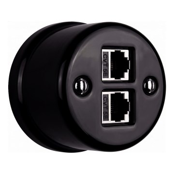 Elhard - Prise réseau rétro en céramique 2x RJ45 noire