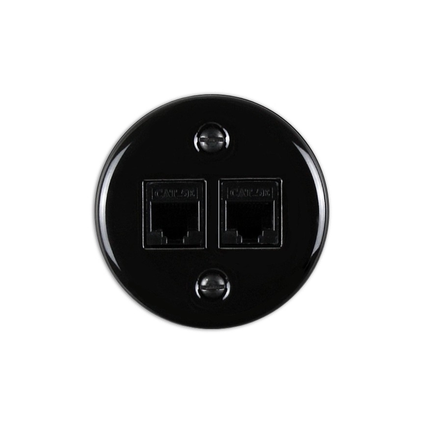 Elhard - Prise réseau rétro en céramique 2x RJ45 noire