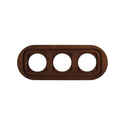 Elhard - Prise murale triple rétro en céramique avec cadre SCHUKO 230V blanc/bois foncé
