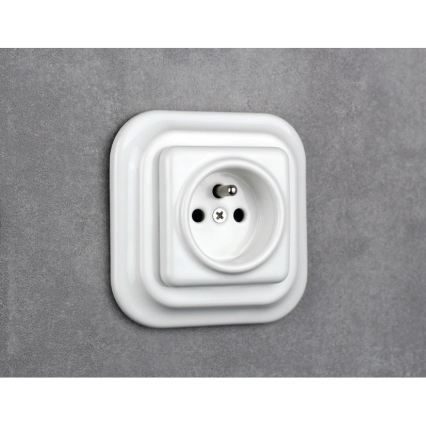 Elhard - Retro keramisch stopcontact 230 V, zonder afdekraam, wit