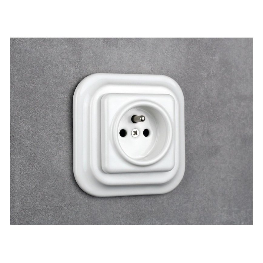Elhard - Retro keramisch stopcontact 230 V, zonder afdekraam, wit