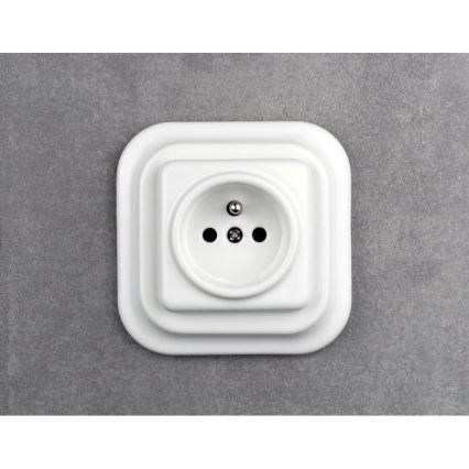 Elhard - Retro keramisch stopcontact 230 V, zonder afdekraam, wit