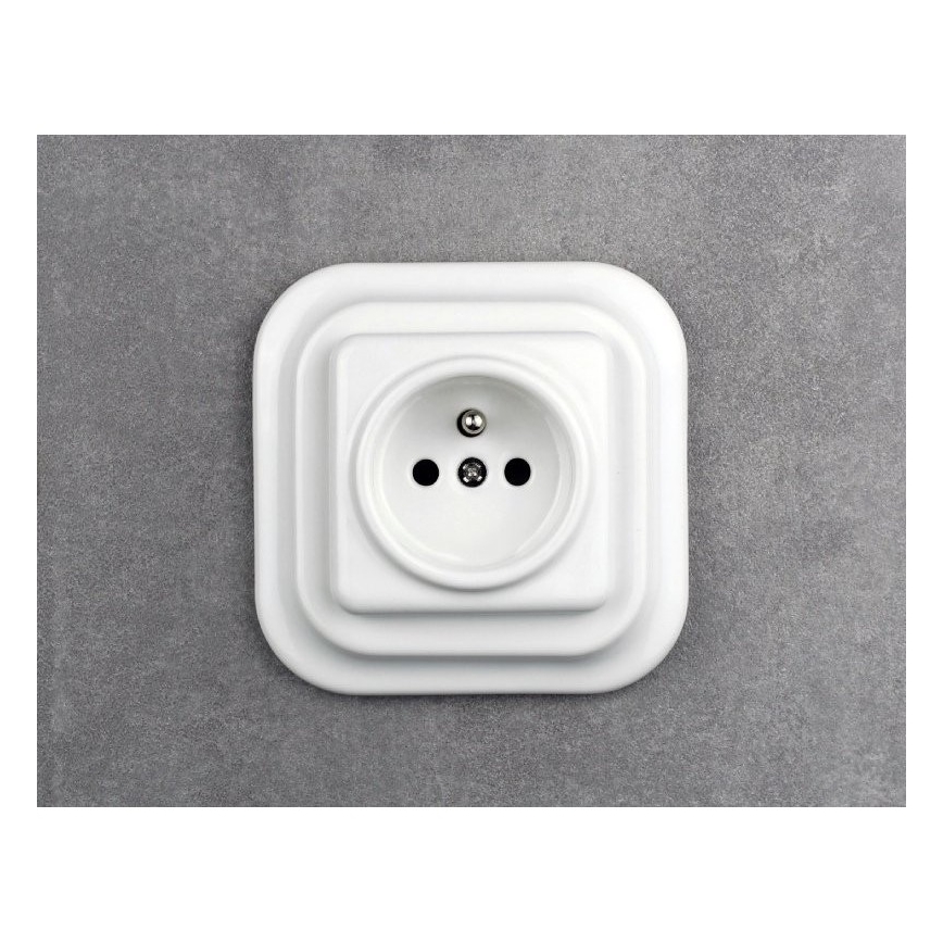 Elhard - Retro keramisch stopcontact 230 V, zonder afdekraam, wit