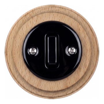 Elhard - retro keramische enkelschakelaar met lijst nr. 1 zwart/licht hout