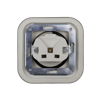Elhard - Retro keramische wandcontactdoos (SCHUKO) zonder frame, 230V, zwart