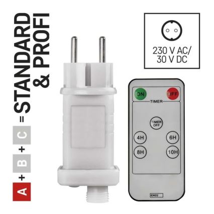 Alimentation pour connexion d'illuminations de Noël 230V IP44 + Télécommande