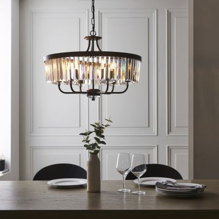Endon 100711 - Kroonluchter met ketting CHESTERFIELD 6xE14/6W/230V Ø 55 cm zwart