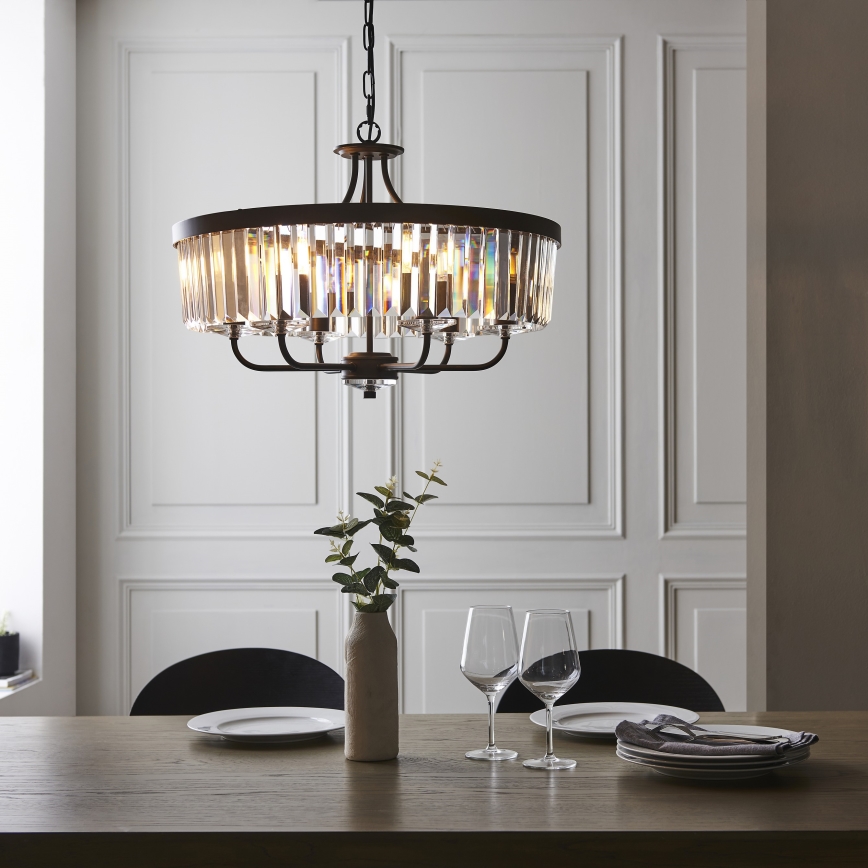 Endon 100711 - Lustre à chaîne CHESTERFIELD 6xE14/6W/230V Ø 55 cm noir