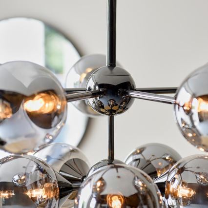 Endon 101147 - Kroonluchter aan kabel OSCAR 11xG9/18W/230V zwart/rookglas