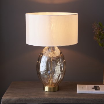 Endon 101150 - Dimbare tafellamp ERIN 1xE27/10W/230V wit/messing/rookbeige