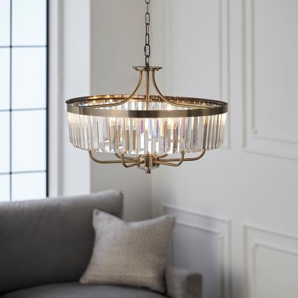 Endon 102505 - Lustre suspendu à chaîne 6 x E14, 6 W, 230 V, Ø 55 cm, laiton