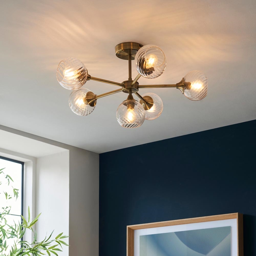 Endon 103171 - Hanglamp met vaste pendel ALLEGRA 6xE14/7W/230V messing/doorzichtig