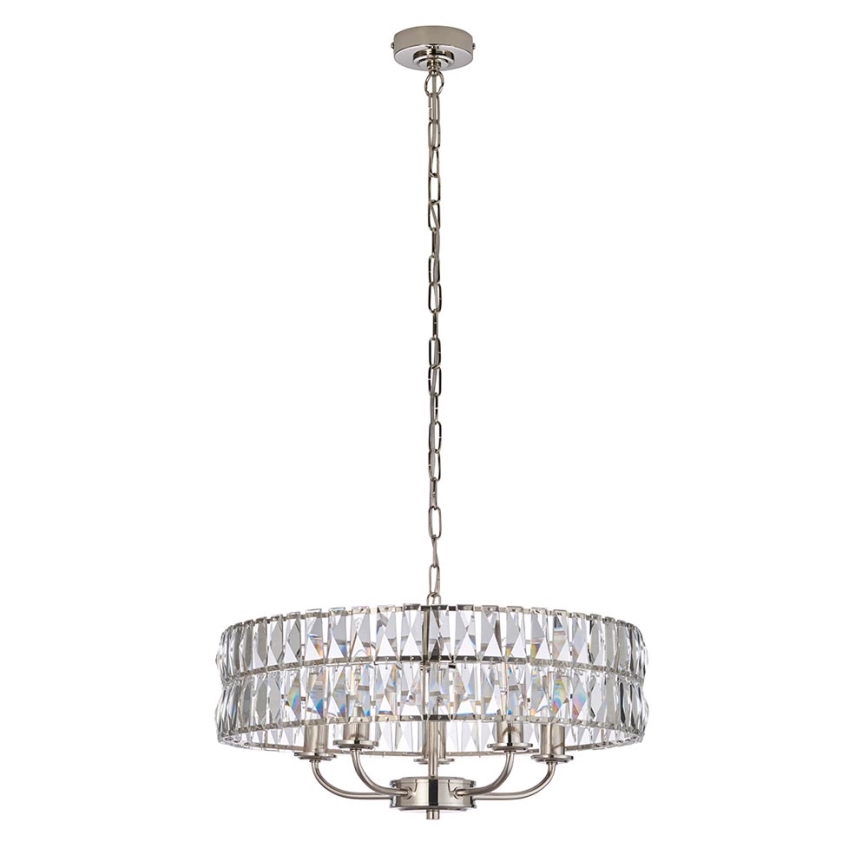 Endon 104467 - Hanglamp aan een ketting CLIFTON 5xE14/6W/230V glanzend chroom/doorzichtig diameter 50,5 cm