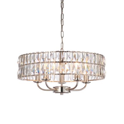 Endon 104467 - Hanglamp aan een ketting CLIFTON 5xE14/6W/230V glanzend chroom/doorzichtig diameter 50,5 cm