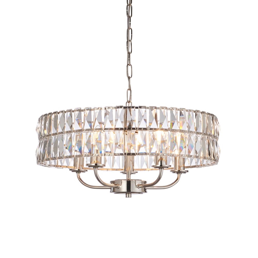 Endon 104467 - Hanglamp aan een ketting CLIFTON 5xE14/6W/230V glanzend chroom/doorzichtig diameter 50,5 cm