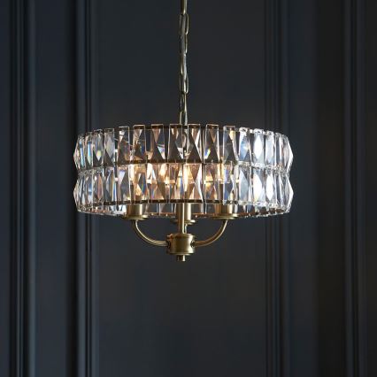 Endon 106243 - Kroonluchter aan ketting CLIFTON 3xE14/6W/230V Ø 38,5 cm messing/helder