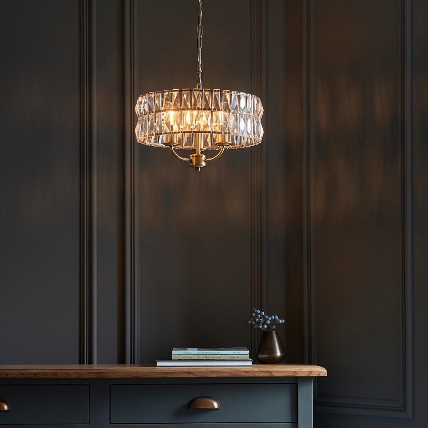Endon 106243 - Lustre à chaîne CLIFTON 3xE14/6W/230V Ø 38,5 cm laiton/verre transparent