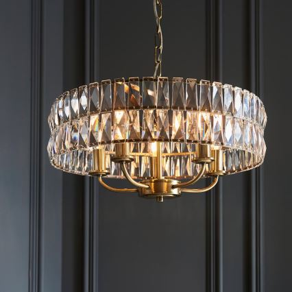 Endon 106244 - Lustre à chaîne CLIFTON 5xE14/6W/230V laiton/transparent