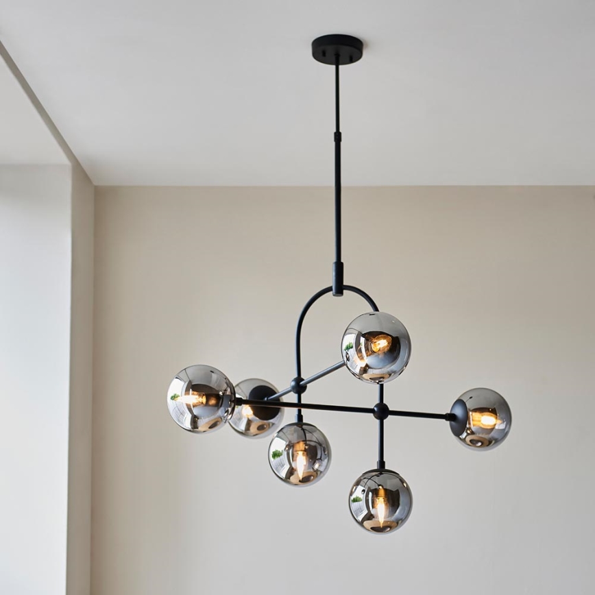 Endon 106661 - Kroonluchter met stang ONTARIO 6xE14/7W/230V zwart/rookzwart