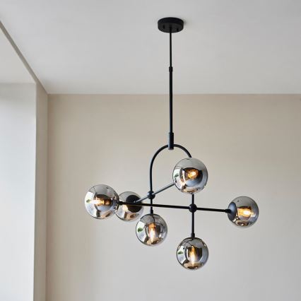 Endon 106661 - Suspension sur tige ONTARIO 6xE14/7W/230V noir/noir fumé