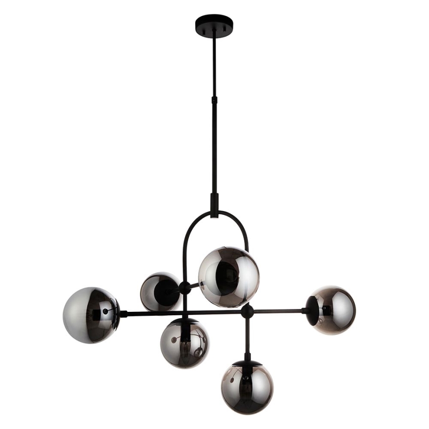 Endon 106661 - Suspension sur tige ONTARIO 6xE14/7W/230V noir/noir fumé