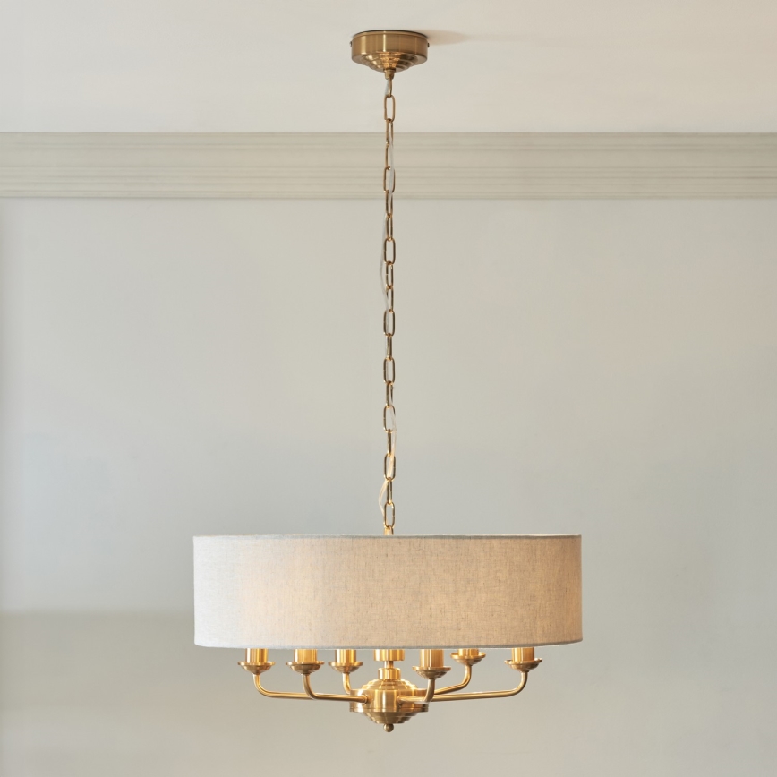 Endon 110722 - Kroonluchter met ketting HIGHCLERE 6xE14/40W/230V beige/messing Ø 55 cm