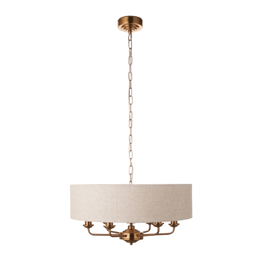 Endon 110722 - Kroonluchter met ketting HIGHCLERE 6xE14/40W/230V beige/messing Ø 55 cm
