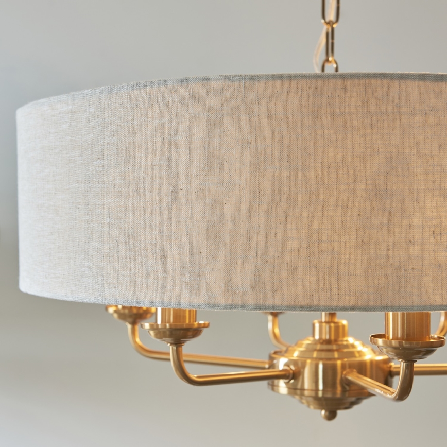 Endon 110722 - Kroonluchter met ketting HIGHCLERE 6xE14/40W/230V beige/messing Ø 55 cm