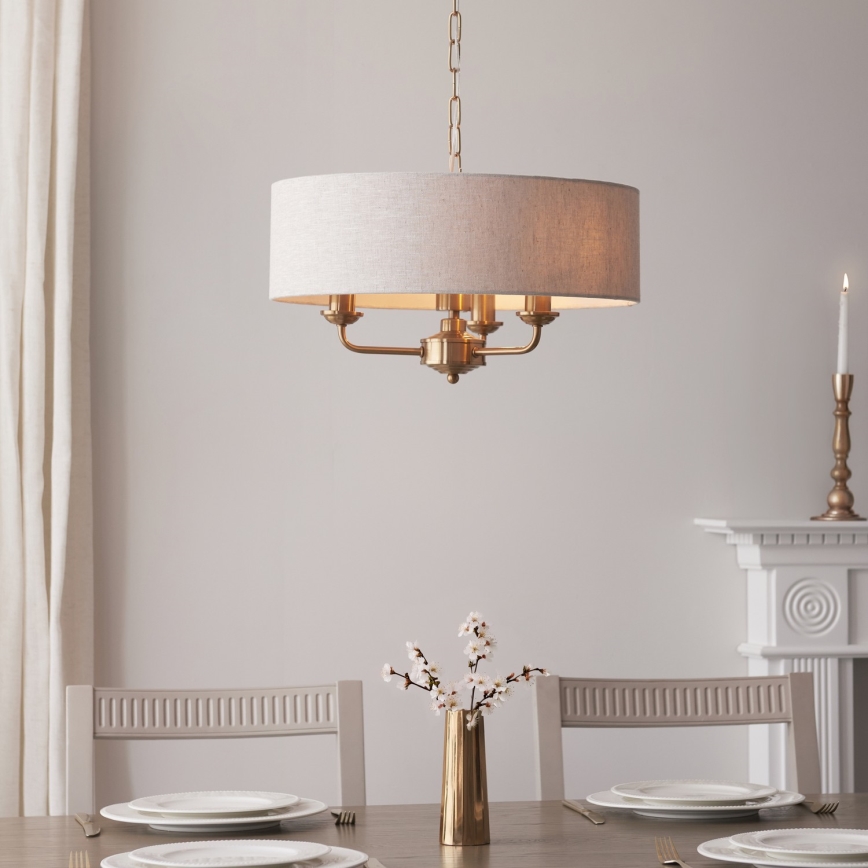 Endon 110723 - Suspension chaîne HIGHCLERE 3xE14/40W/230V beige/laiton