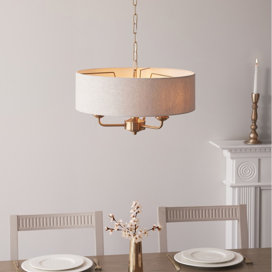 Endon 110723 - Suspension chaîne HIGHCLERE 3xE14/40W/230V beige/laiton