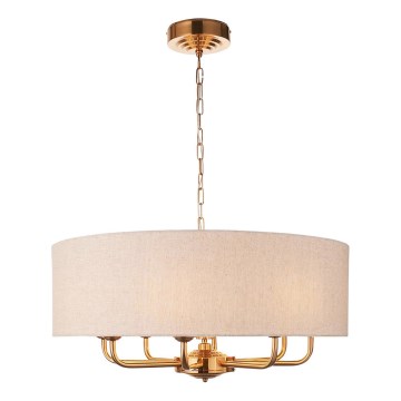 Endon 110727 - Kroonluchter aan ketting HIGHCLERE 8xE14/6W/230V beige/messing Ø 70 cm