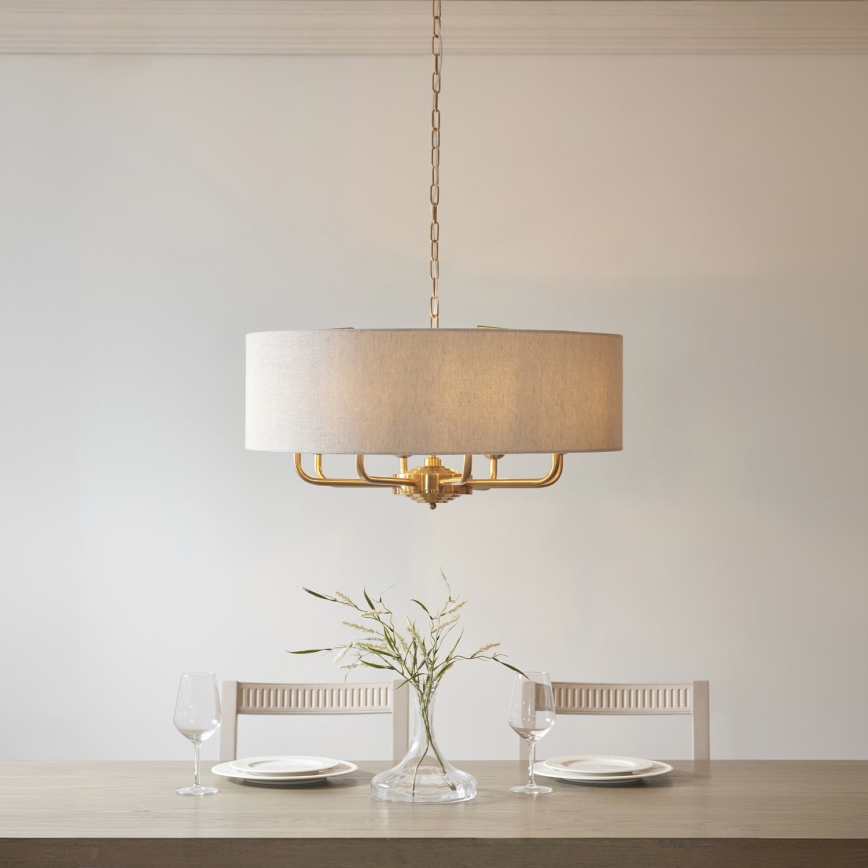 Endon 110727 - Kroonluchter aan ketting HIGHCLERE 8xE14/6W/230V beige/messing Ø 70 cm