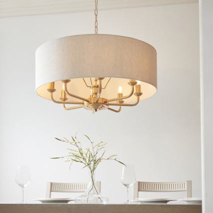 Endon 110727 - Kroonluchter aan ketting HIGHCLERE 8xE14/6W/230V beige/messing Ø 70 cm
