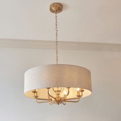 Endon 110727 - Kroonluchter aan ketting HIGHCLERE 8xE14/6W/230V beige/messing Ø 70 cm