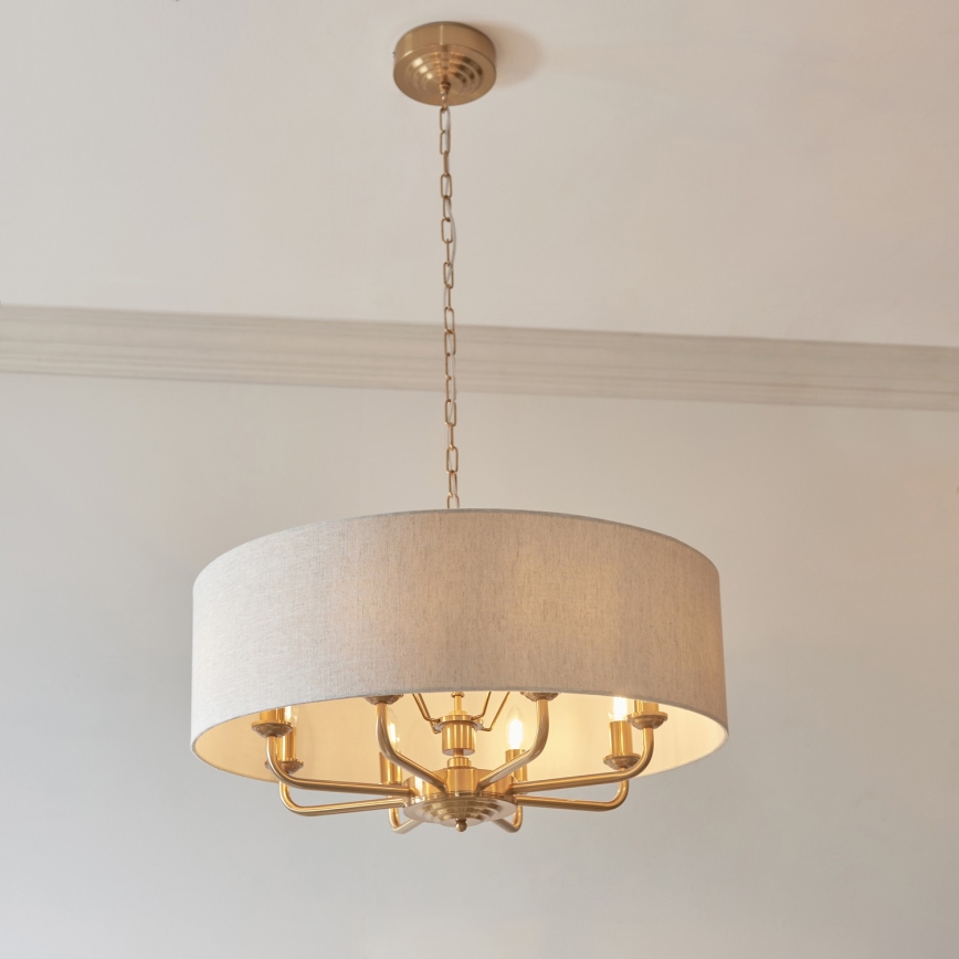Endon 110727 - Kroonluchter aan ketting HIGHCLERE 8xE14/6W/230V beige/messing Ø 70 cm
