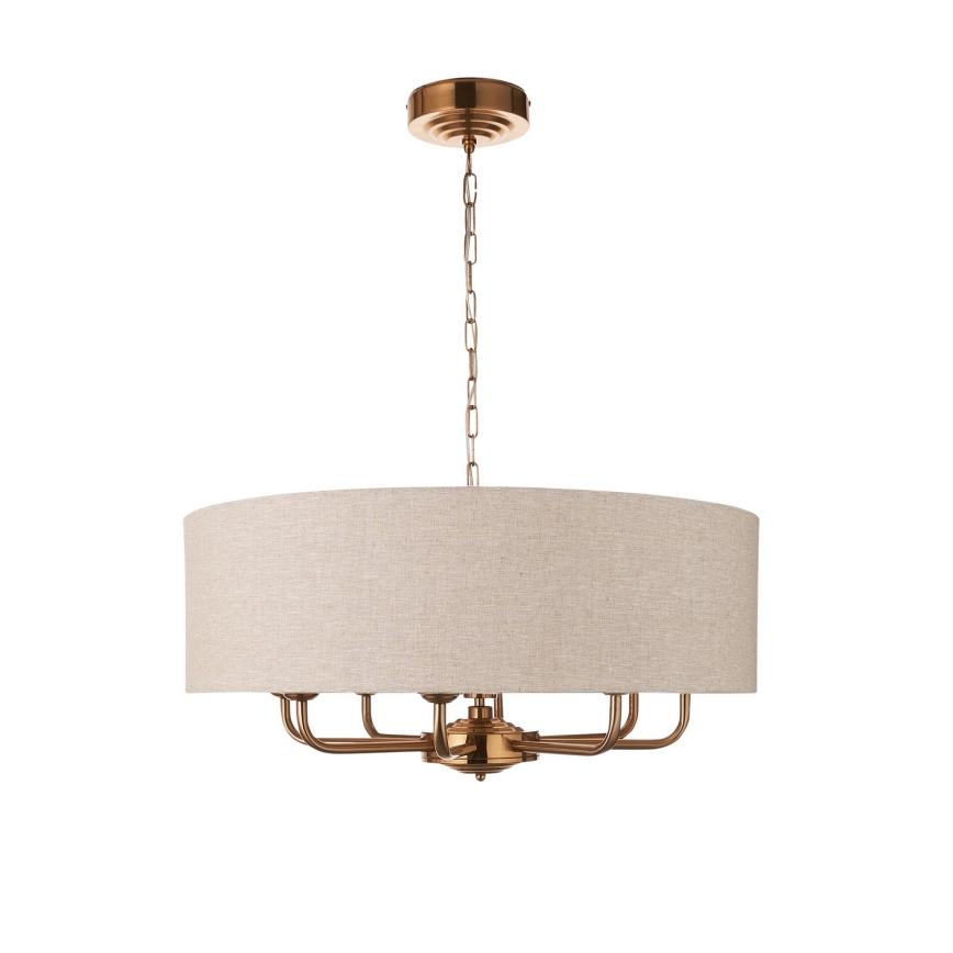 Endon 110727 - Kroonluchter aan ketting HIGHCLERE 8xE14/6W/230V beige/messing Ø 70 cm