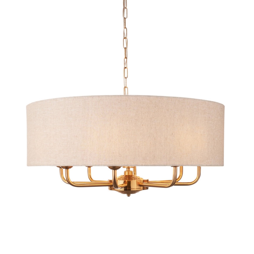 Endon 110727 - Kroonluchter aan ketting HIGHCLERE 8xE14/6W/230V beige/messing Ø 70 cm