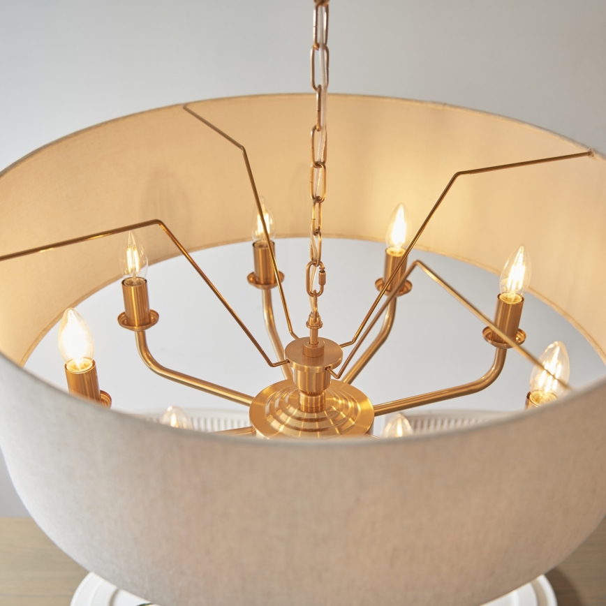 Endon 110727 - Kroonluchter aan ketting HIGHCLERE 8xE14/6W/230V beige/messing Ø 70 cm